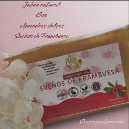 Jabón natural con aceite de almendras Sueños de Frambuesa 