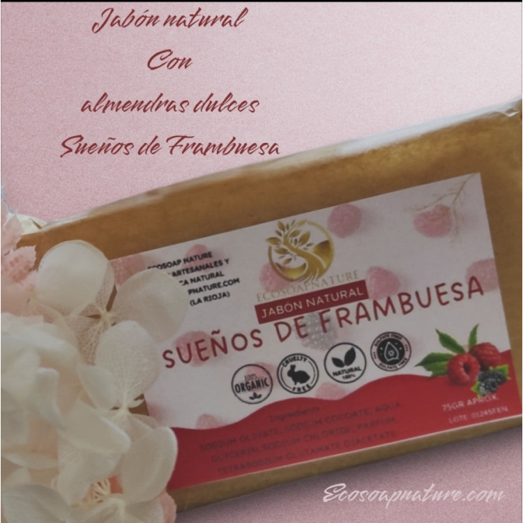 Jabón natural con aceite de almendras Sueños de Frambuesa 