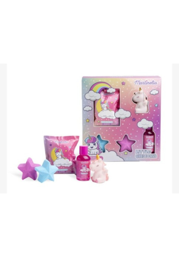 Set de baño infantil: 2 bombas de baño-crackers-juguete de unicornio con spray y gel de ducha lit-ECS-85496-Martinelia Set de baño infantil: 2 bombas de baño-crackers-juguete de unicornio con spray y gel de ducha lit-ECS-85496-Martinelia
