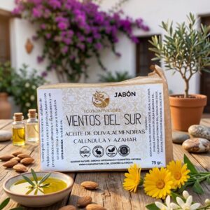 Jabón Sólido "Vientos del Sur": Aceite de Oliva, Almendras, Caléndula y Azahar