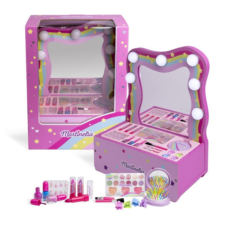 Tocador de maquillaje infantil Martinelia con espejo iluminado y accesorios